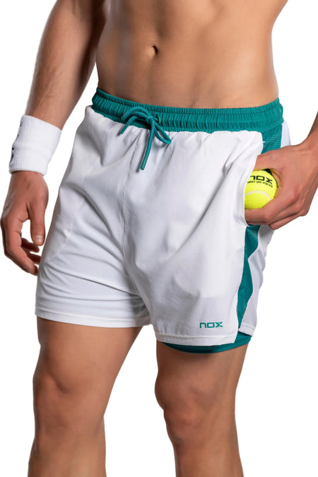 NOX Pro White Ivy Green men padel shorts front
