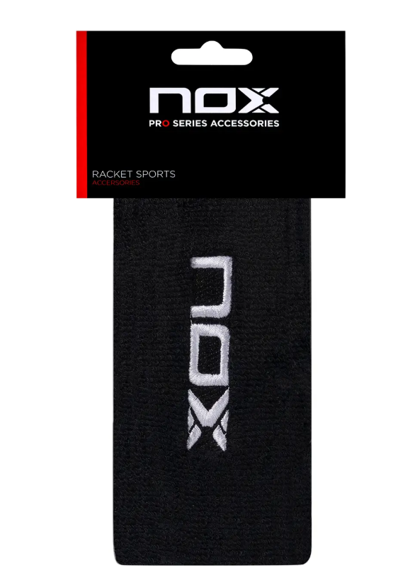 NOX long wristbands black white logo front view
